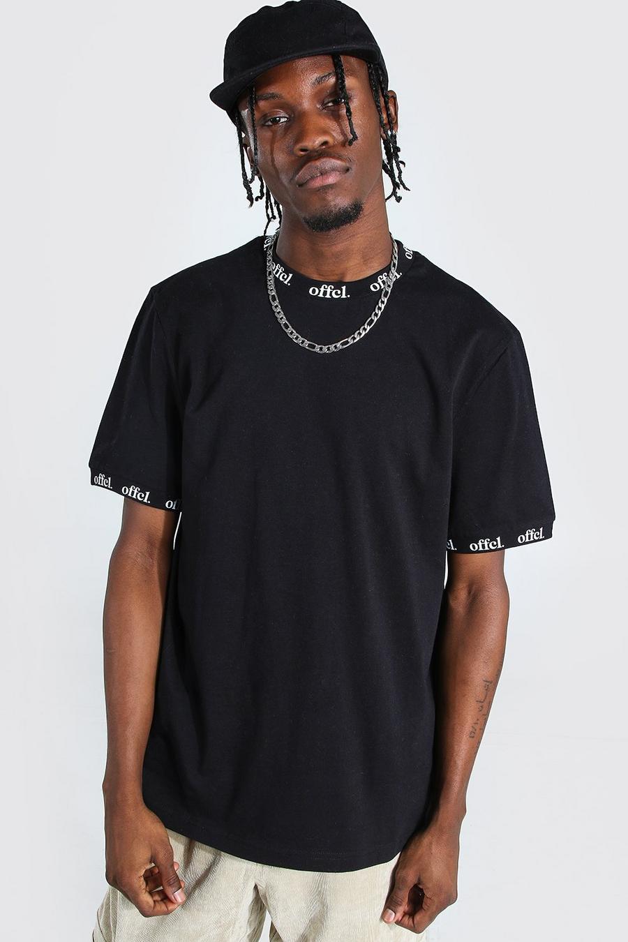 Black Offcl Neck And Cuff Print T-shirt image number 1