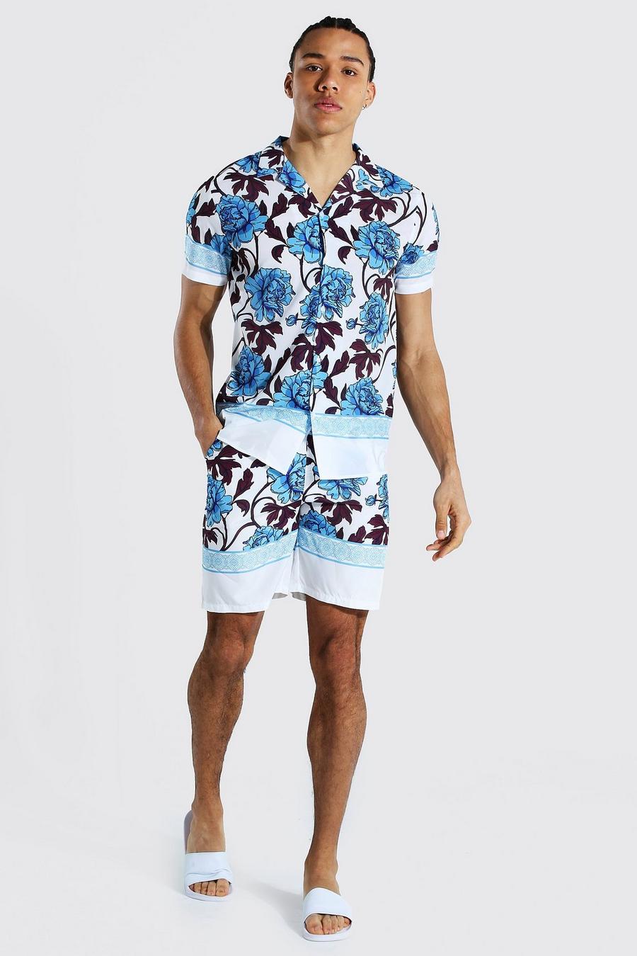 Light blue Tall Revere Floral Shirt And Swim image number 1