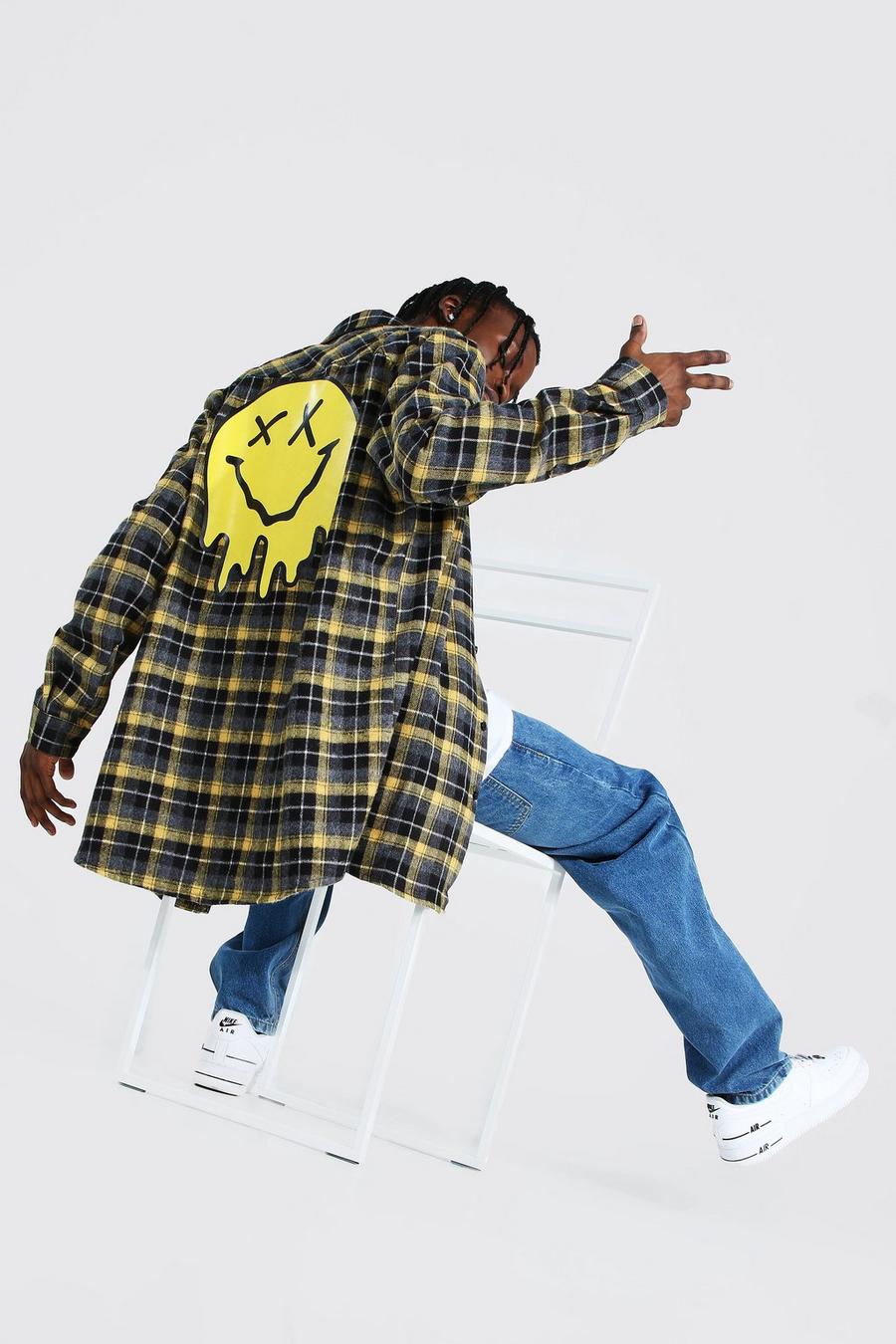 Yellow Longline Flannel Shirt With Back Print image number 1