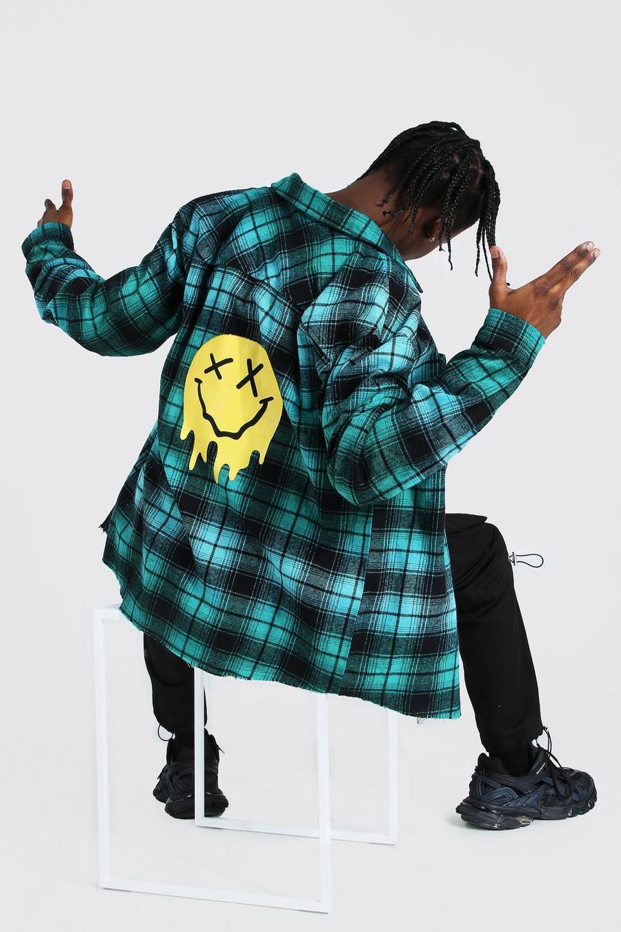 Green Oversized Ombre Check Shirt With Print image number 1