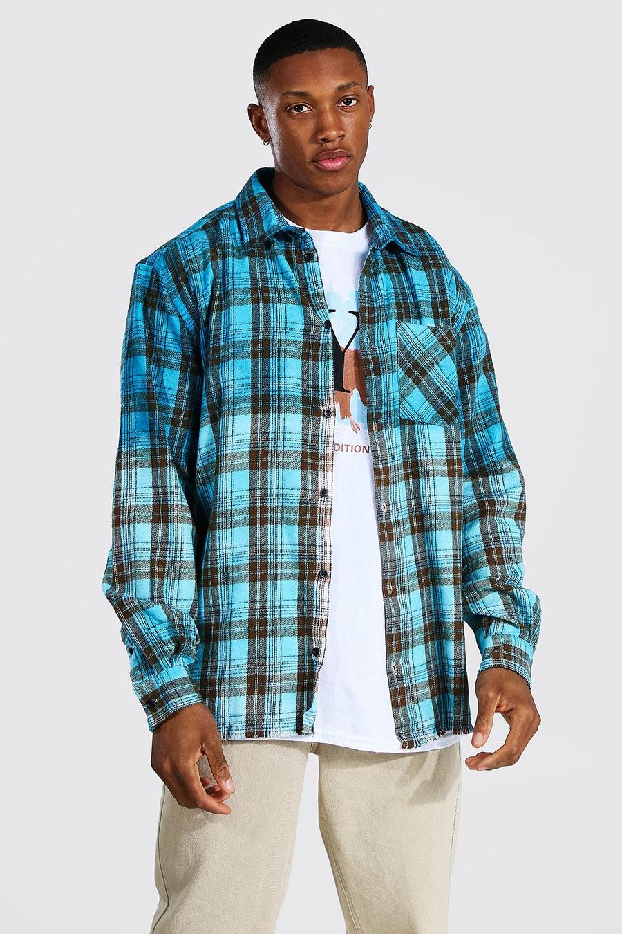 Blue Oversized Ombre Check Shirt image number 1