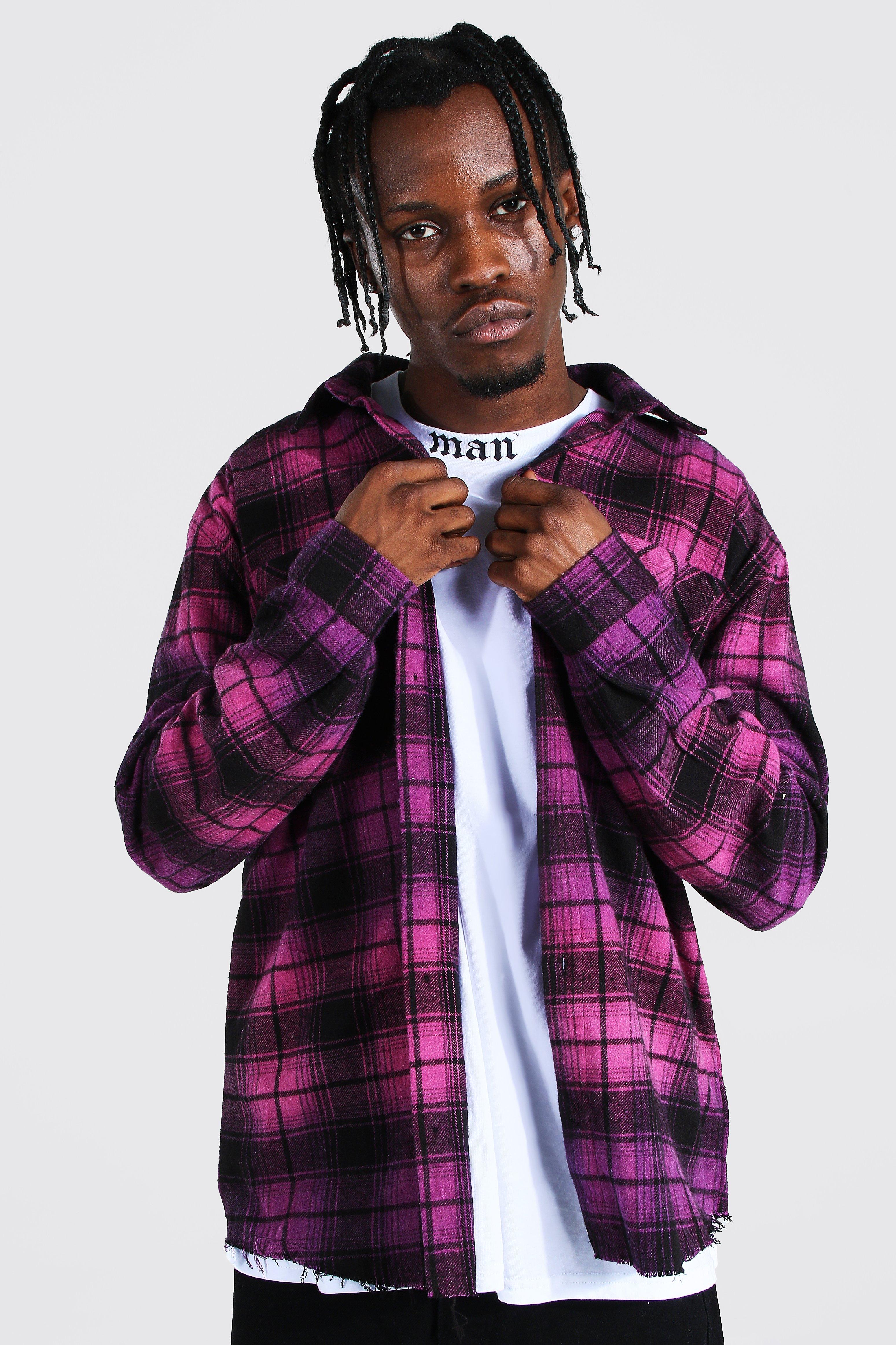 Camicia a quadri oversize con stampa effetto sfumato boohoo IT