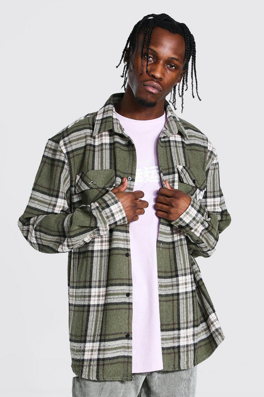 Khaki Heavy Weight Check Overshirt image number 1