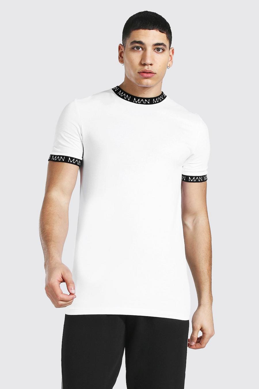 White Original Man Muscle Fit T-Shirt Met Contrasterende Mouwen image number 1