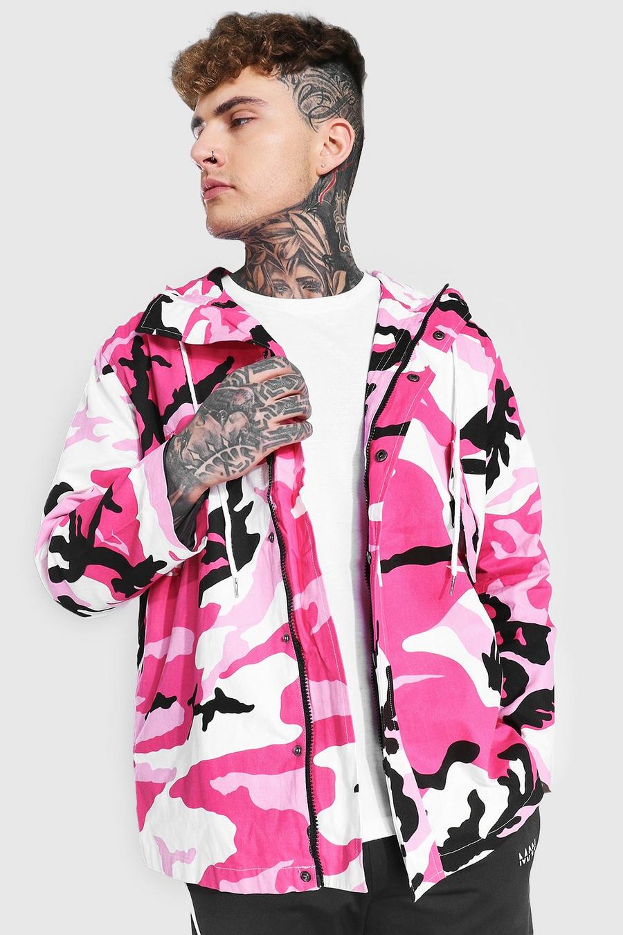 Pink Camo Twill Hooded Zip Through Jacket image number 1