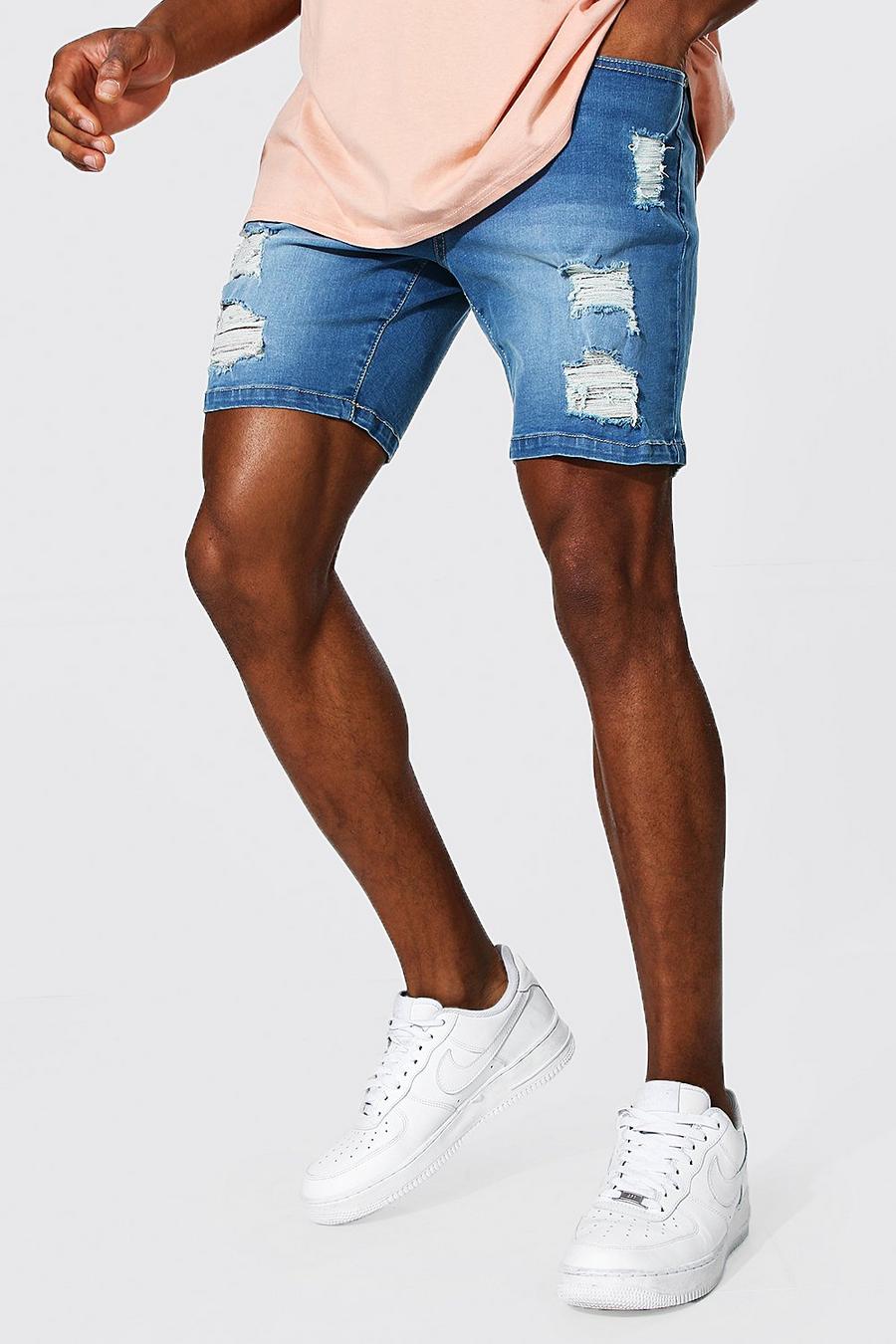 Short skinny en jean déchiré, Light blue image number 1
