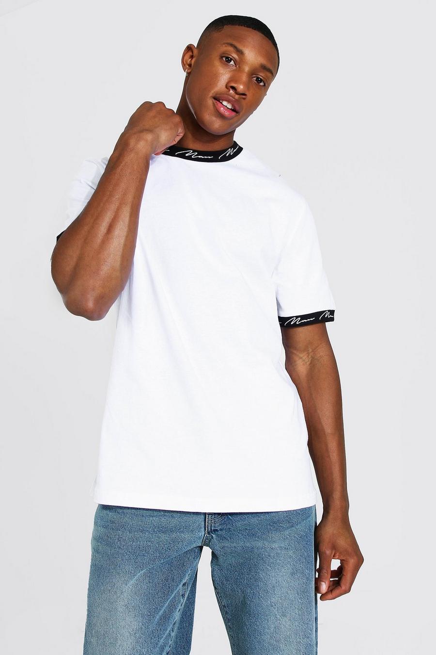 White Man Signature T-shirt med kantband i kontrastfärg image number 1
