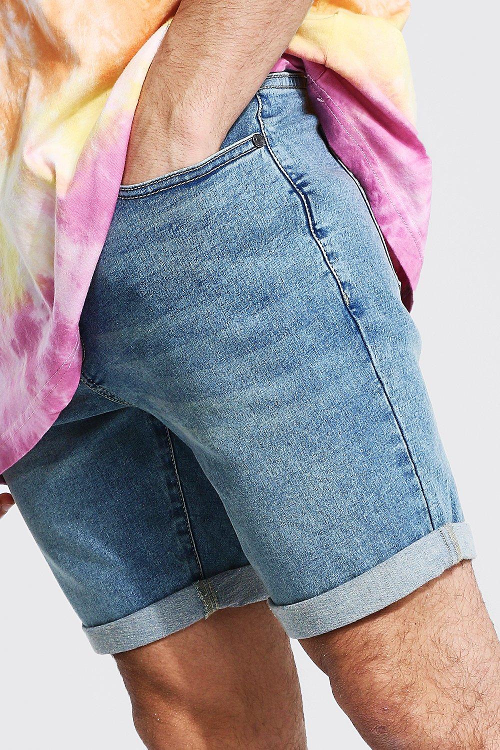 Buy Boohoo Turn Up Denim Shorts In Blue