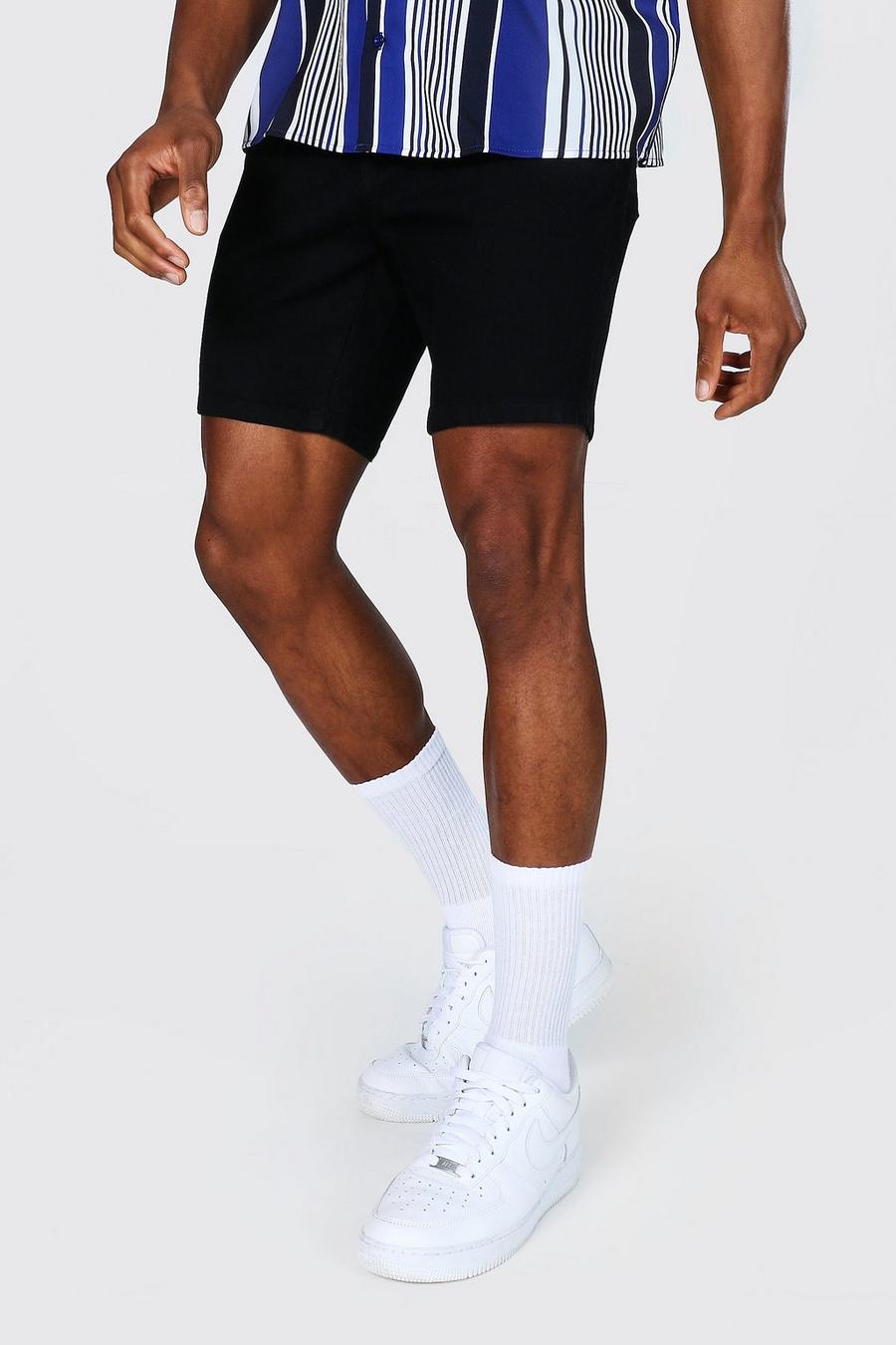 True black Skinny Fit Stretch Denim Shorts image number 1