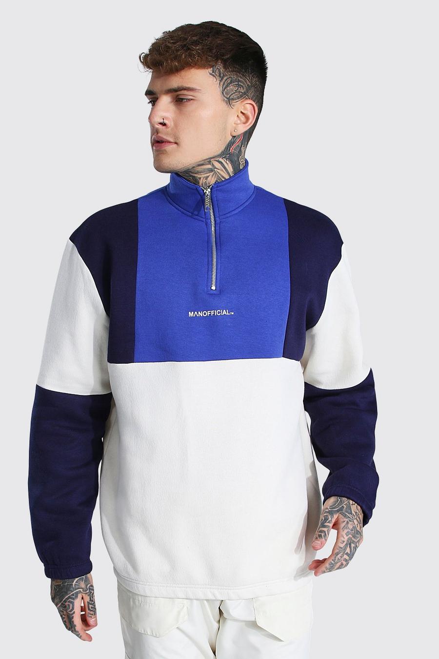 Blue MAN Oversize sweatshirt med hög krage och kort dragkedja image number 1