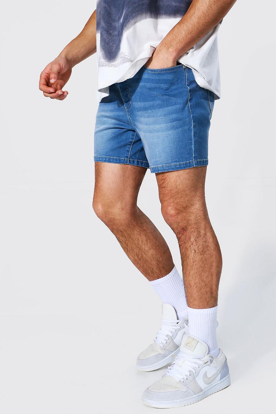 Pantaloncini skinny corti in denim elasticizzato, Azzurro chiaro image number 1