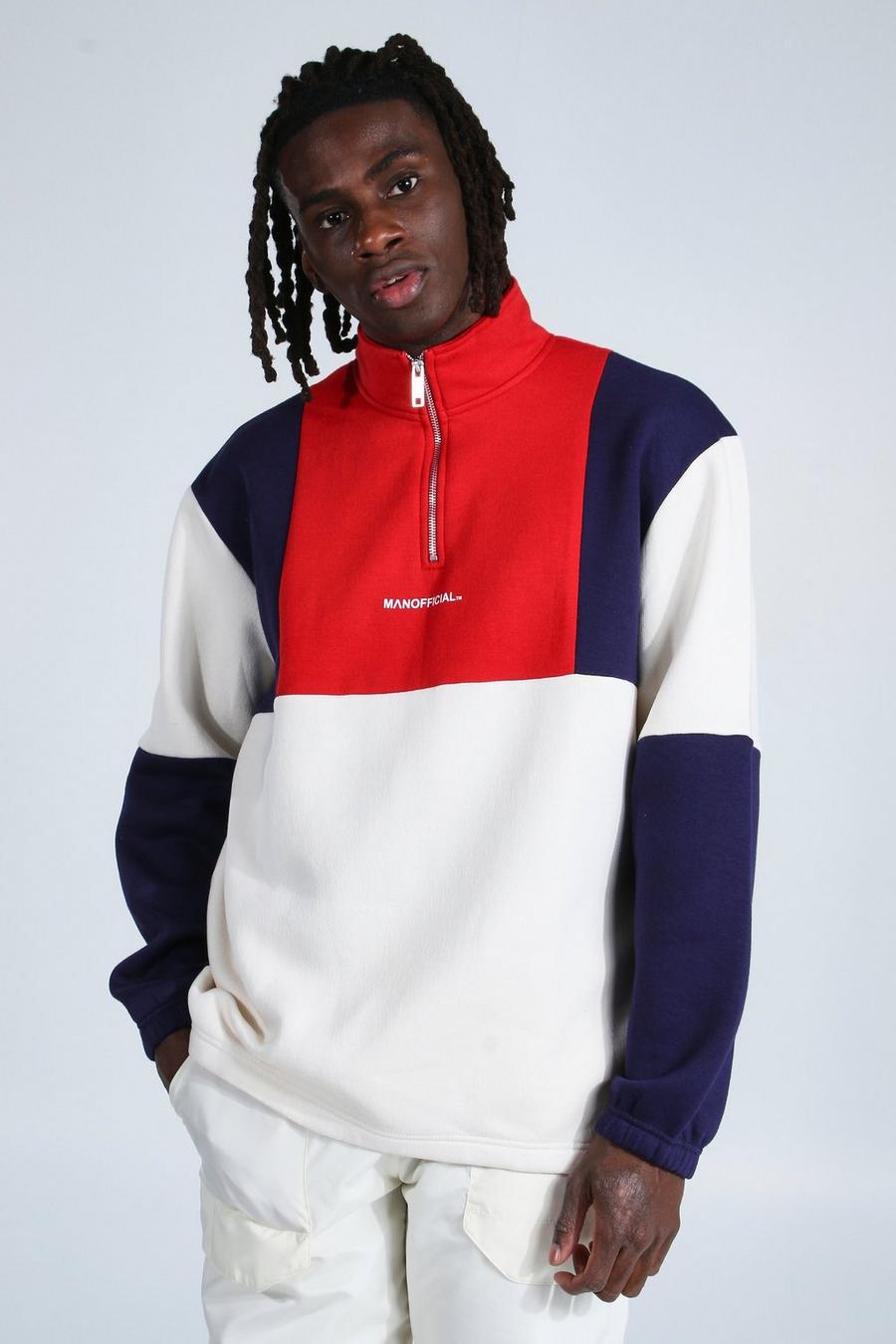 Man Sweatshirt in Übergröße mit 1/4-Reißverschluss und Trichterhals, Marineblau image number 1