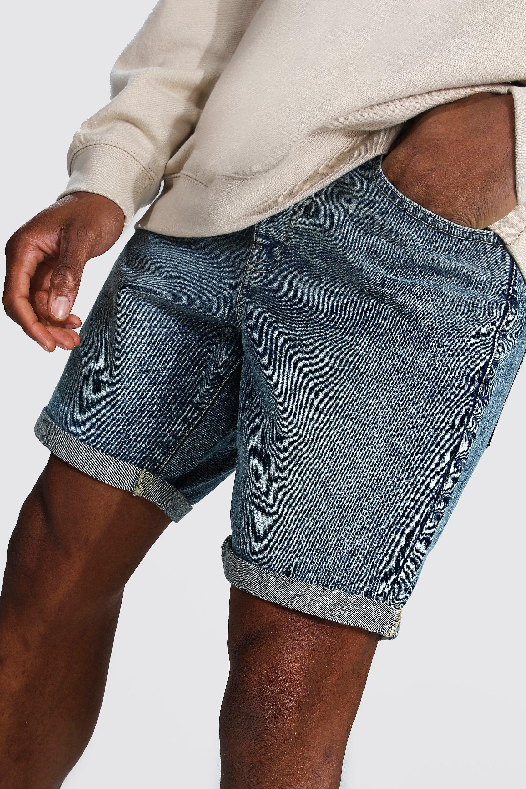 Buy Boohoo Turn Up Denim Shorts In Blue