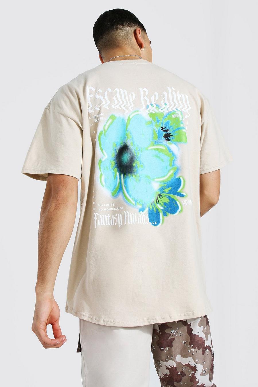Sand Oversize t-shirt med blommor image number 1