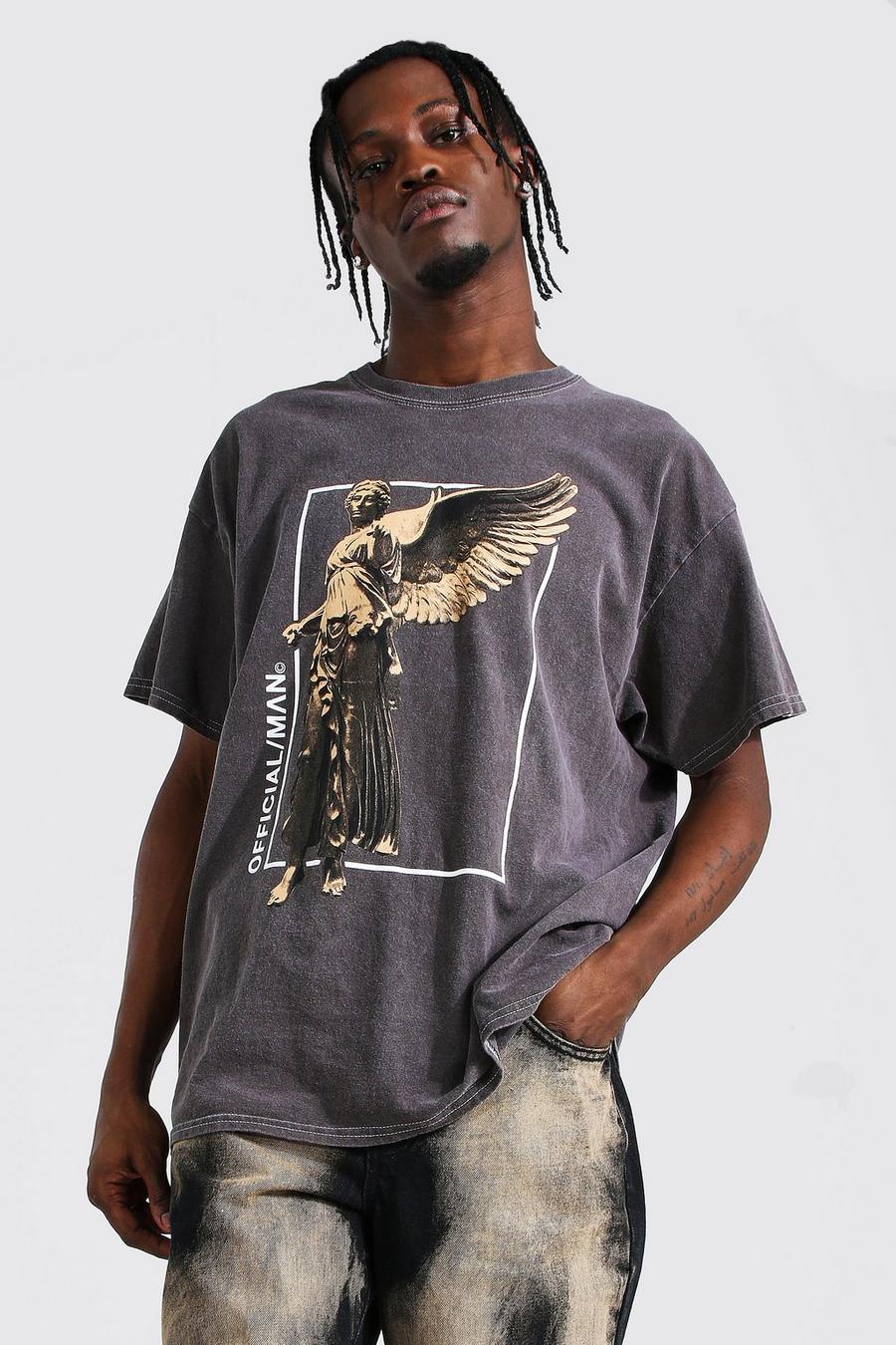 Chocolate brown Oversized Overdye Statue Graphic T-shirt image number 1