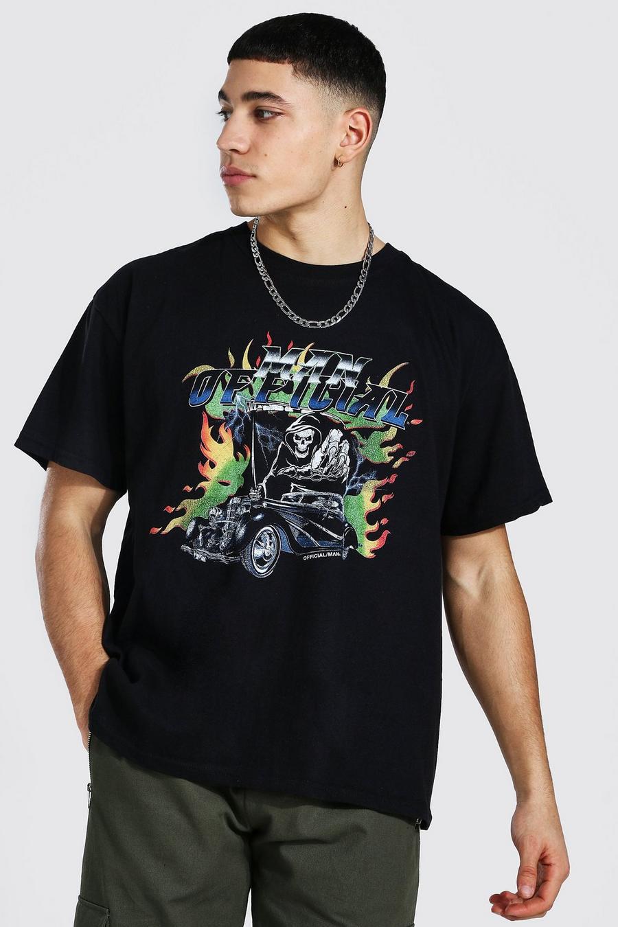 Camiseta oversize MAN Official con estampado gráfico de coche, Negro image number 1
