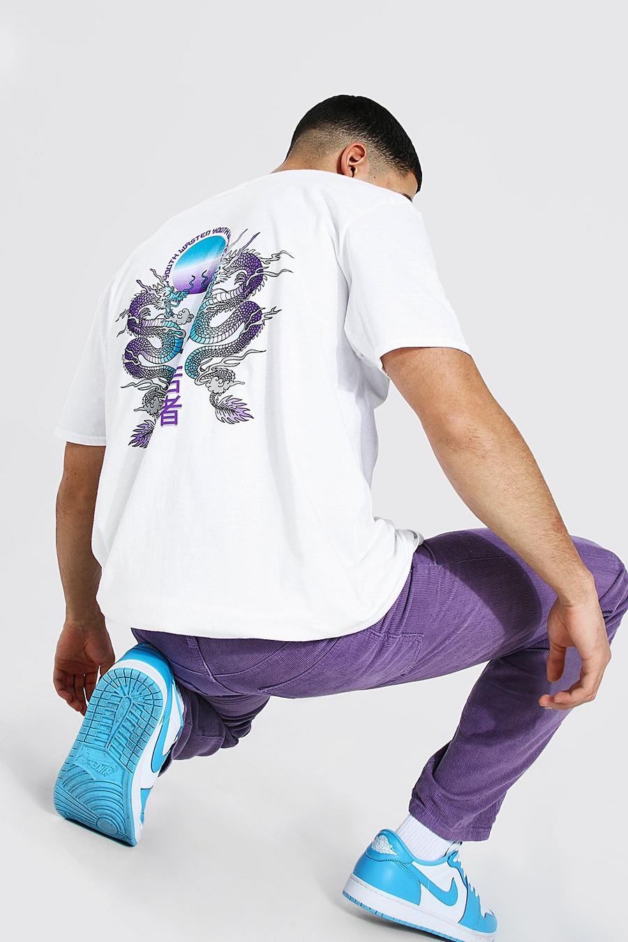 Camiseta oversize con estampado gráfico de Tokyo, Blanco image number 1