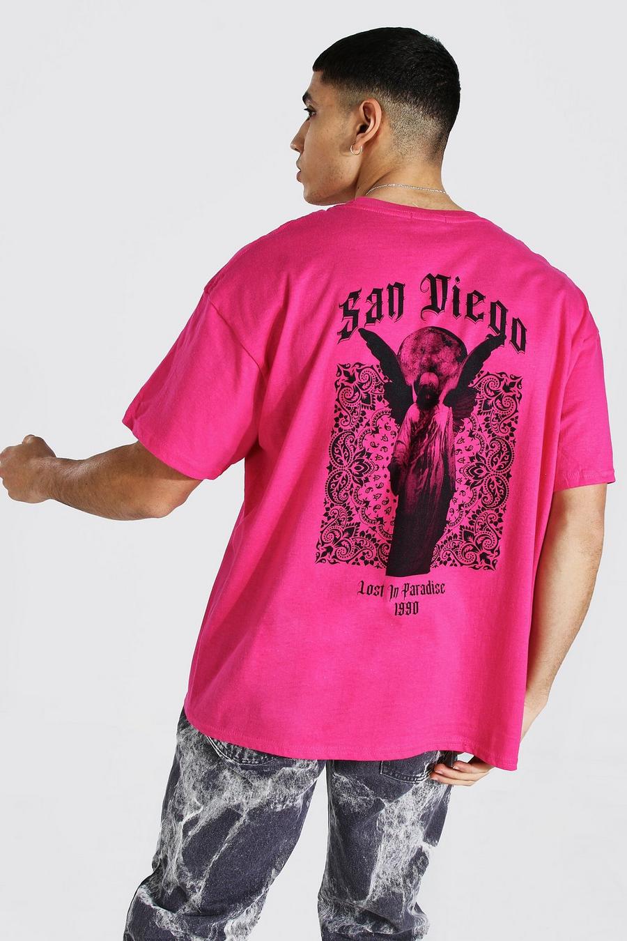 T-Shirt in Übergröße mit San Diego-Grafik, Rosa image number 1