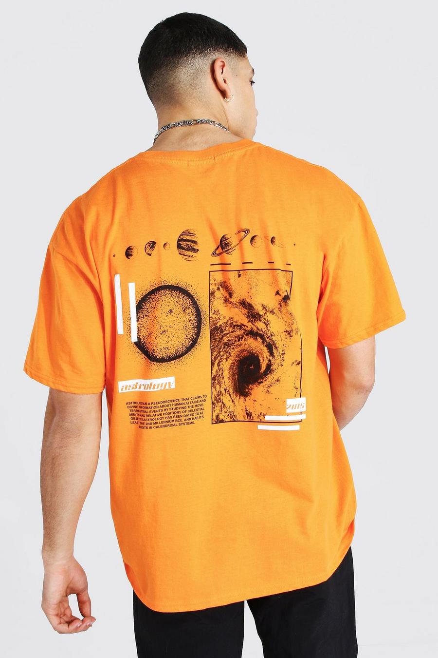 T-Shirt in Übergröße mit Weltall-Motiv am Rücken, Orange image number 1