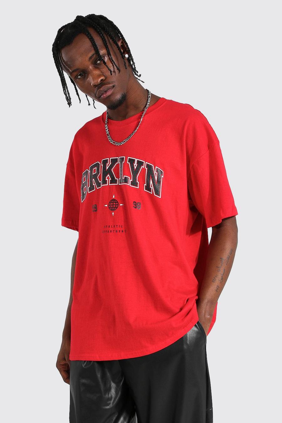 Red "Brooklyn" Oversize t-shirt med tryck image number 1