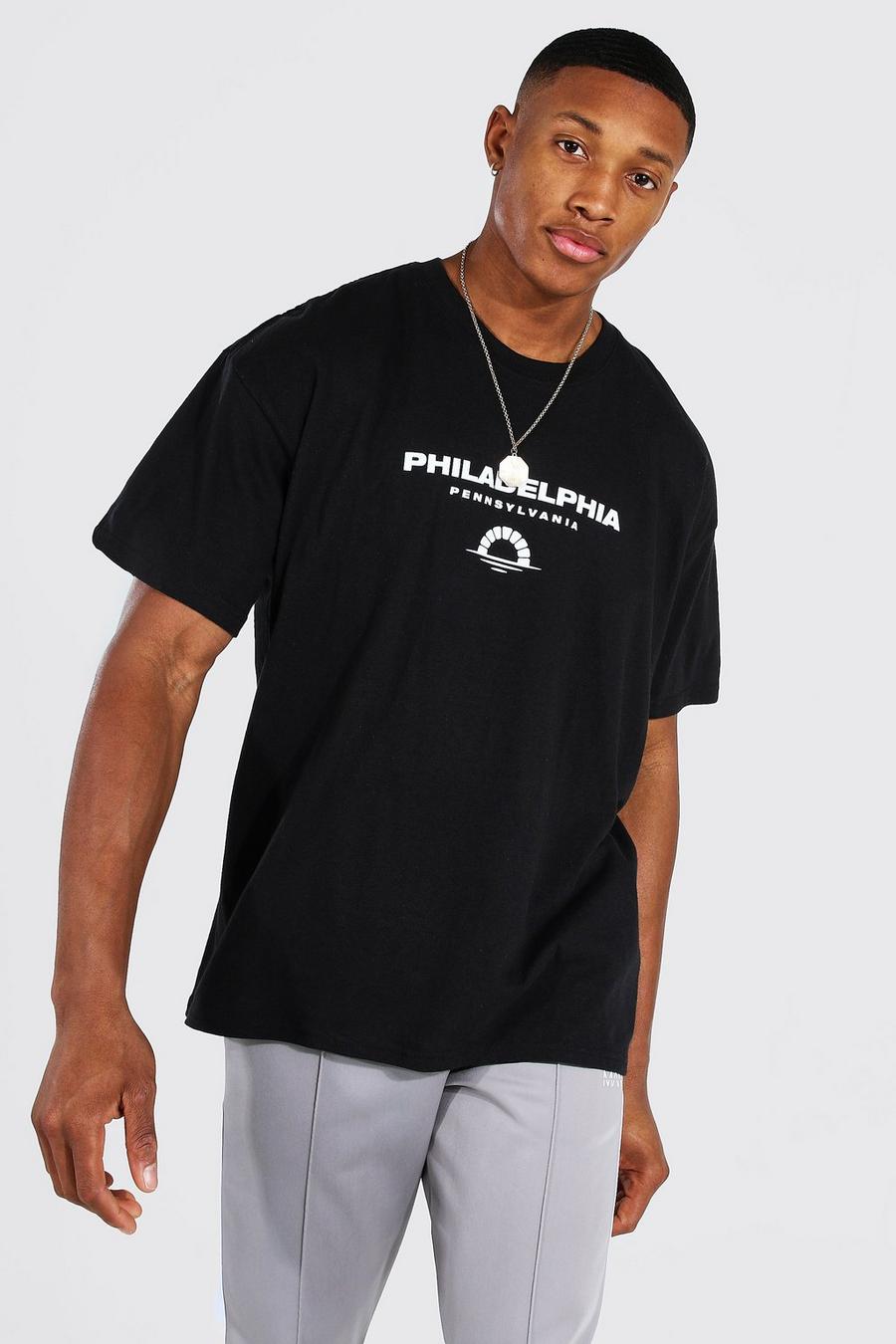 Black Oversized Philadelphia Print T-shirt image number 1