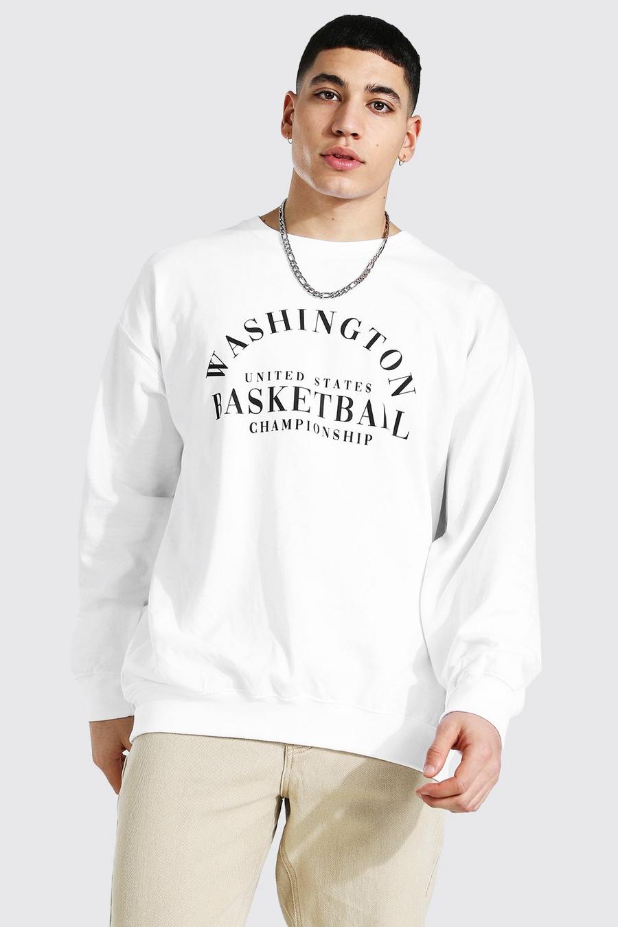 White Washington Oversize sweatshirt med tryck image number 1