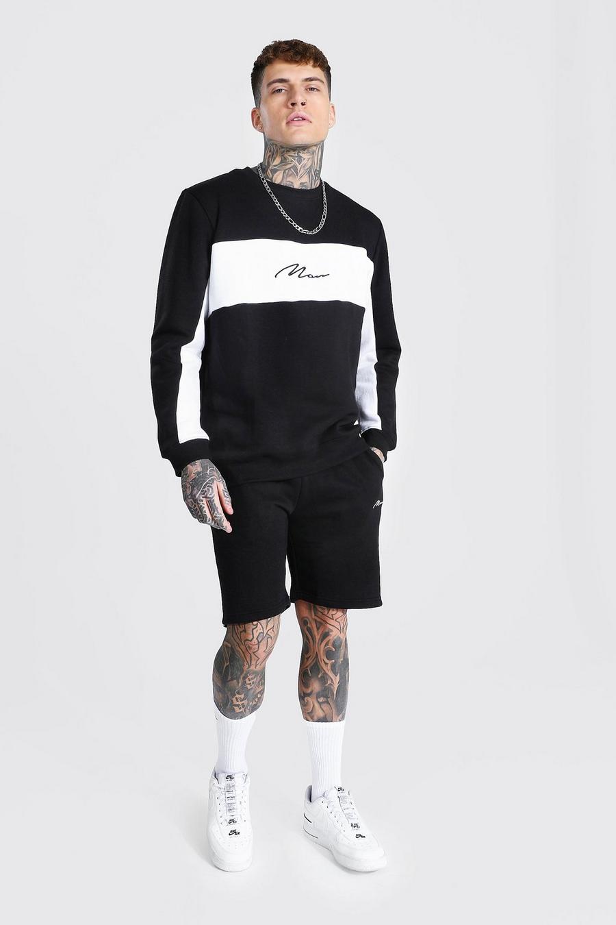 Black MAN Sweatshirt och shorts med blockfärger image number 1