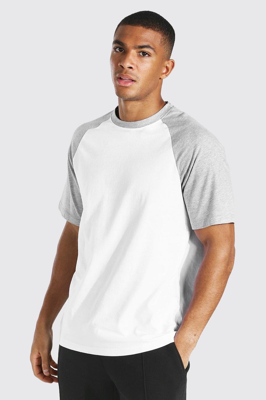 T-Shirt mit Raglanärmeln in Kontrastfarbe, Grau meliert image number 1