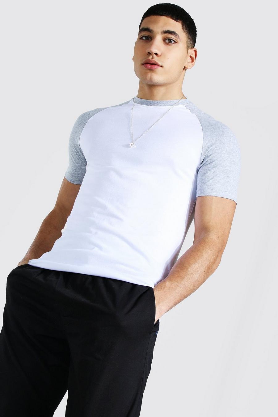 Grey marl Contrasterend Muscle Fit Raglan T-Shirt image number 1