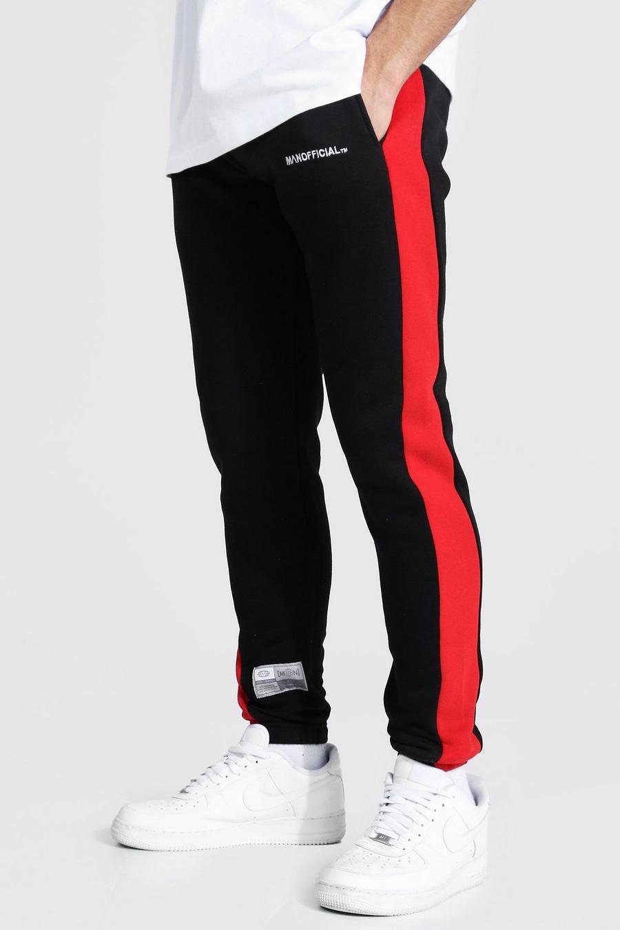 Pantaloni tuta skinny a blocchi di colore Official MAN, Nero image number 1