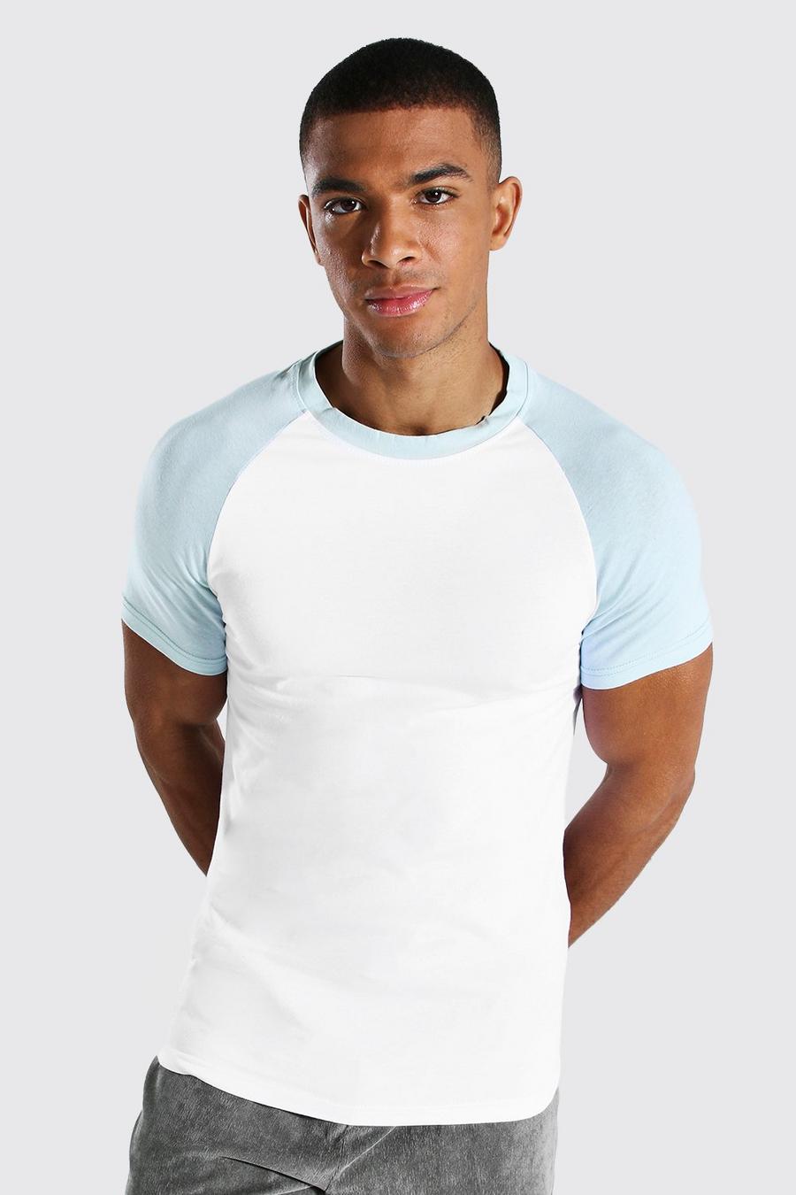 Baby blue Muscle Fit Contrast Raglan T-shirt image number 1