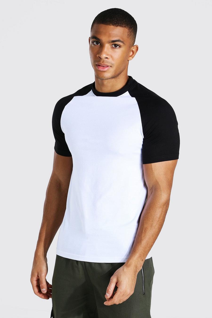 Men's Muscle Contrast Raglan T-shirt | Boohoo UK