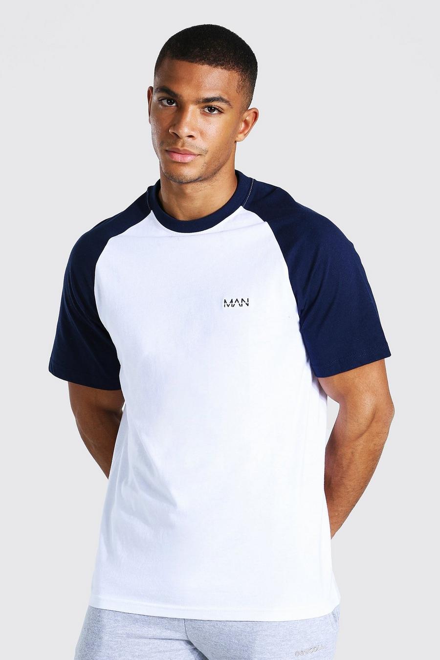 Navy Original Man Contrasterend Raglan T-Shirt image number 1
