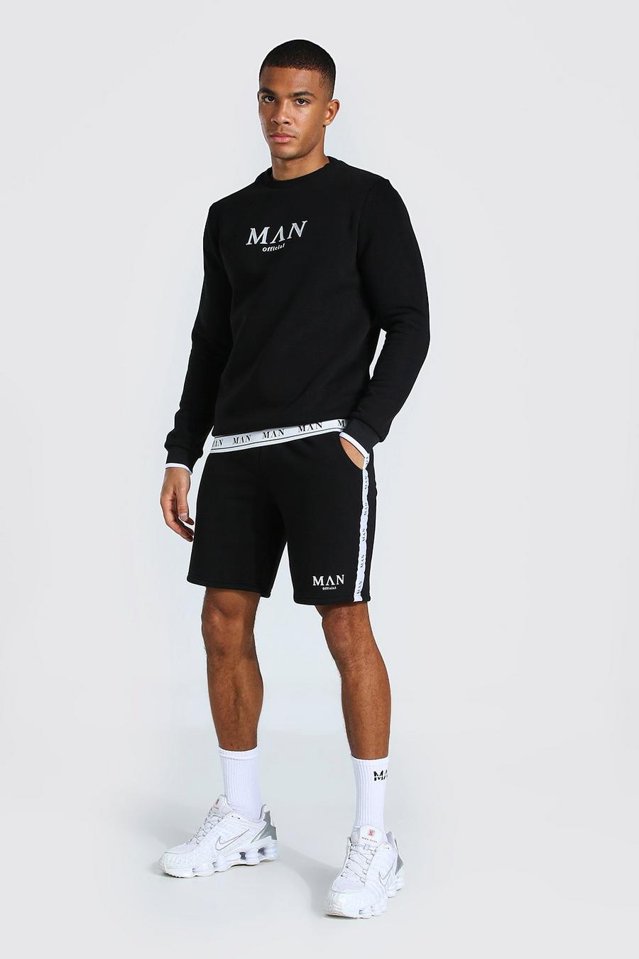 Black Man Short Sweater Tracksuit With Tape Detail image number 1