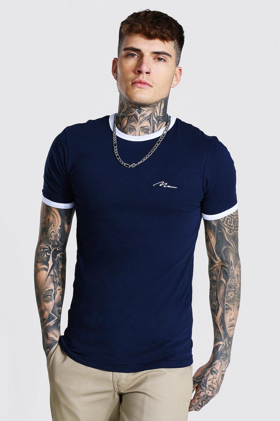 Navy Muscle Fit Man Signature Ringer T-shirt image number 1