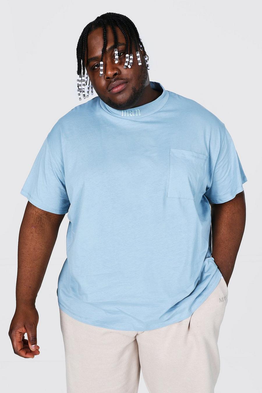 Blue Plus Loose Fit Extended Neck Pocket T-shirt image number 1