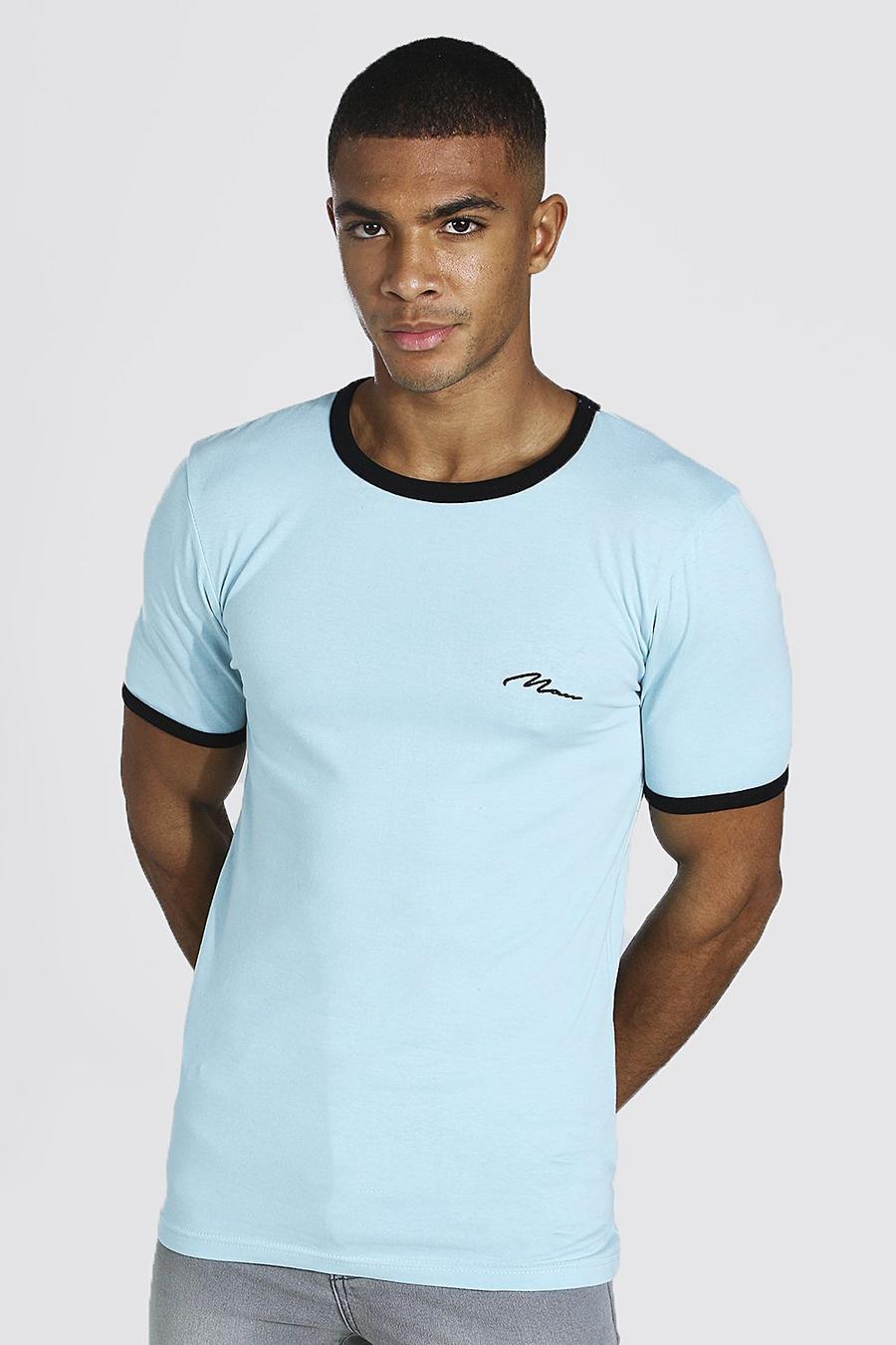 Baby blue Muscle Fit Man Signature Ringer T-shirt image number 1