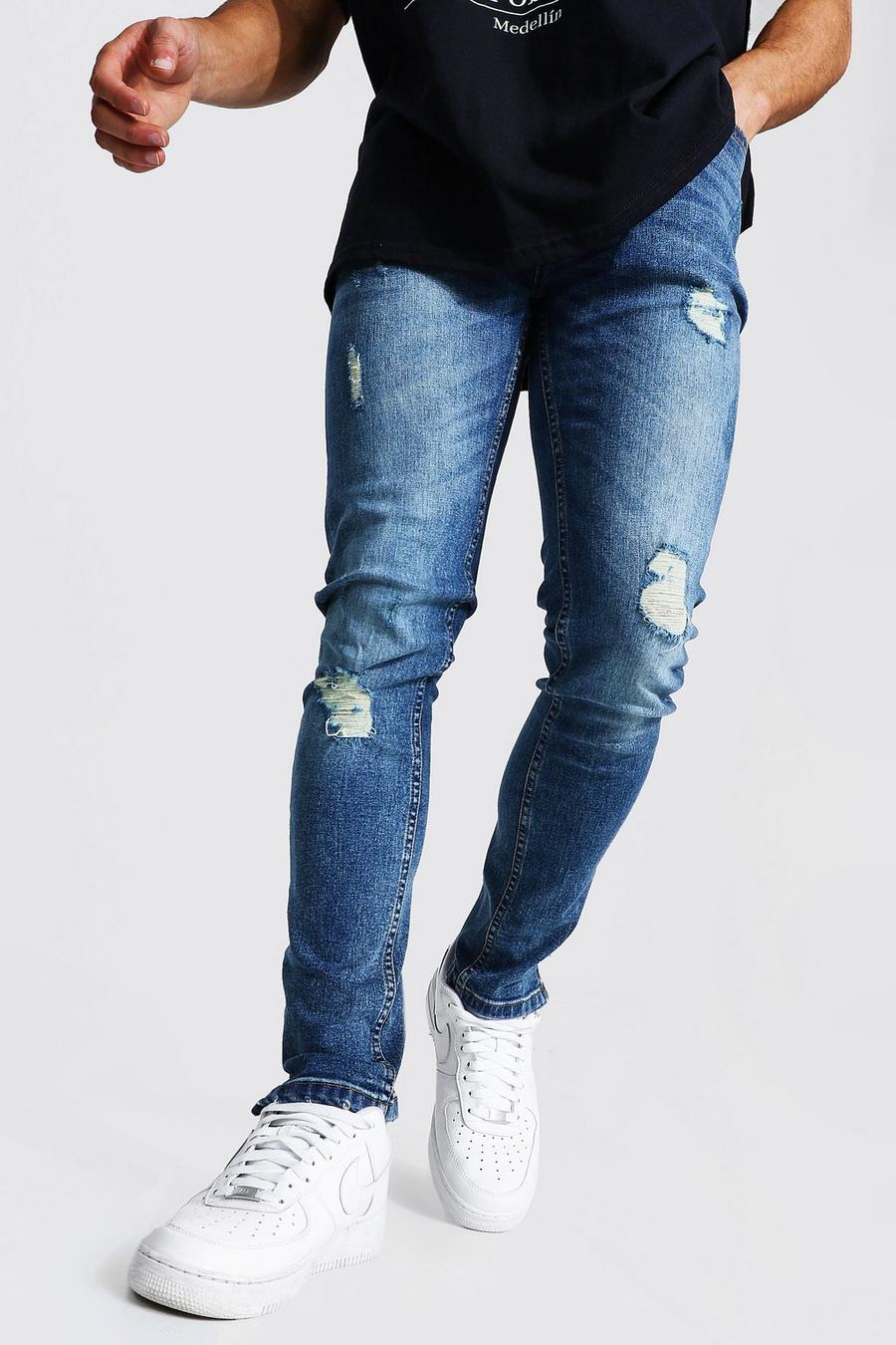 Skinny Stretch-Jeans im Destroyed-Look mit Reißverschluss, Vintage-blau image number 1