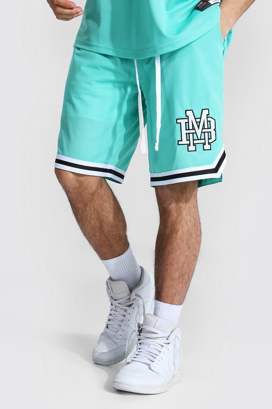 Green Varsity Man Applique Mesh Basketball Shorts image number 1