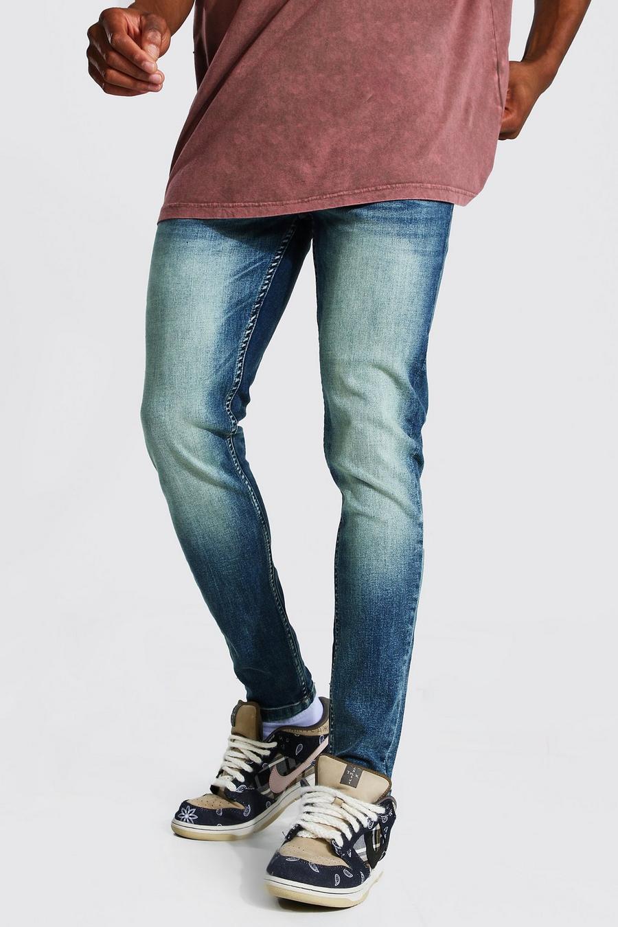 כחול וינטג' מכנסי ג'ינס סקיני נמתחים image number 1