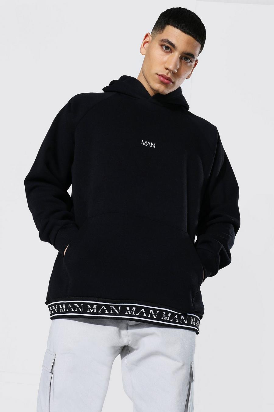 Black Oversized Man Jacquard Hem Hoodie image number 1