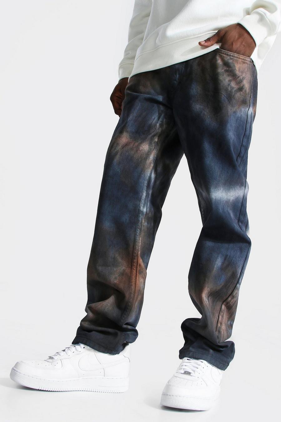 Straight Leg Jeans mit Batik-Muster, Schwarz image number 1