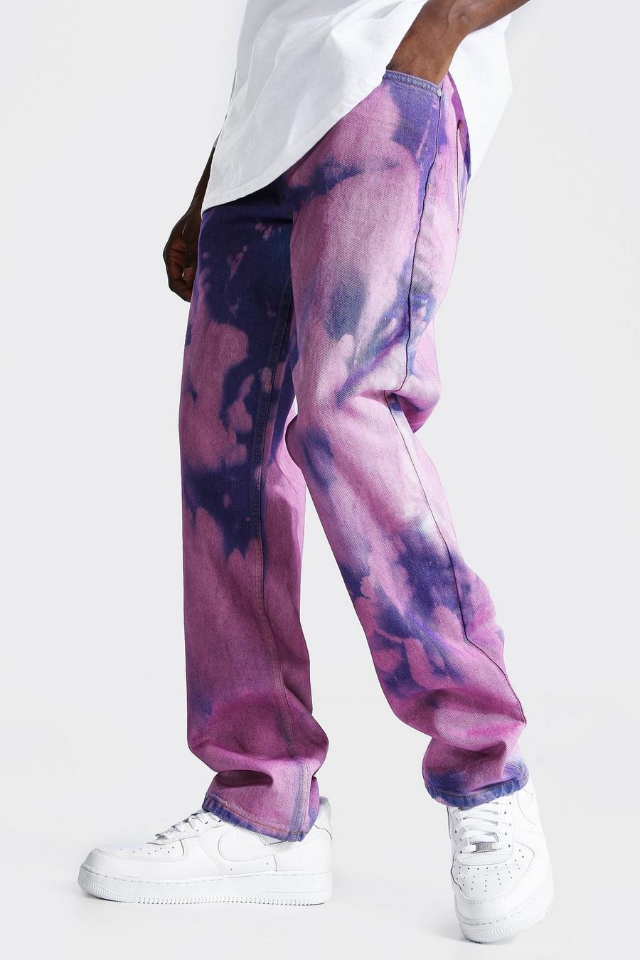 Pink Straight Leg Rigid Jeans With Tie Dye image number 1