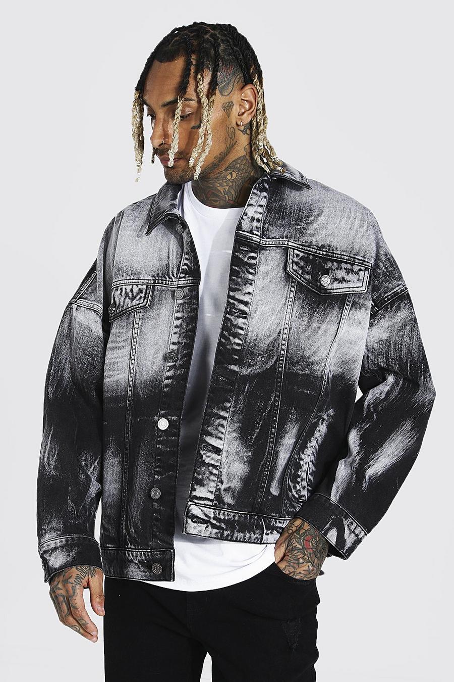 Black Heavily Bleached Denim Jacket image number 1