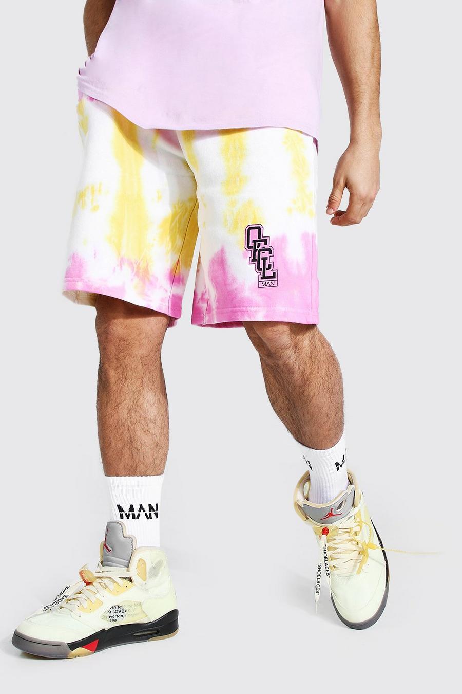 Pink Loose Official Varsity Tie Dye Jersey Shorts image number 1