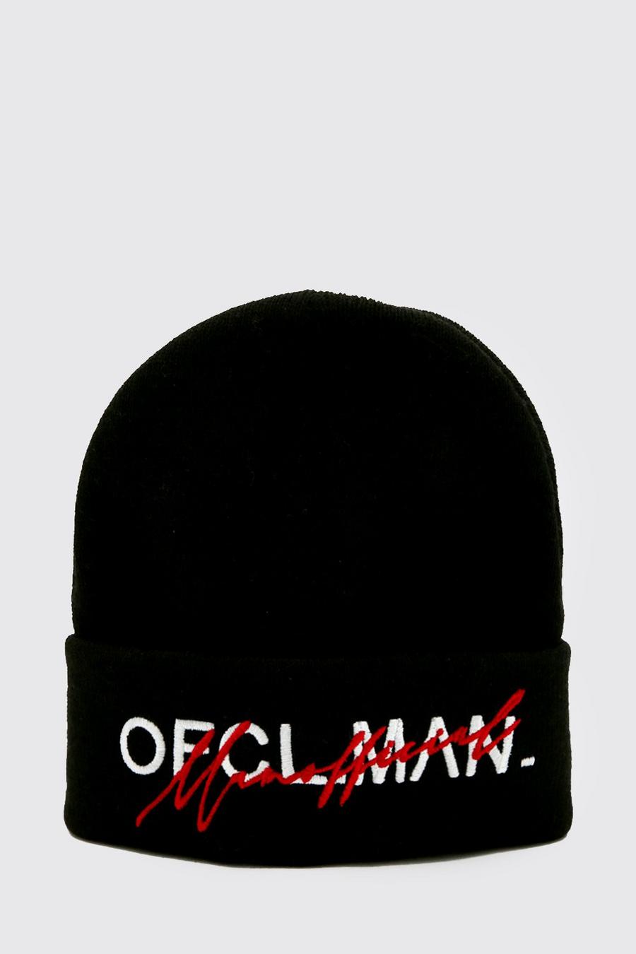 שחור כובע צמר עם רקמת כיתוב Offcl Man image number 1