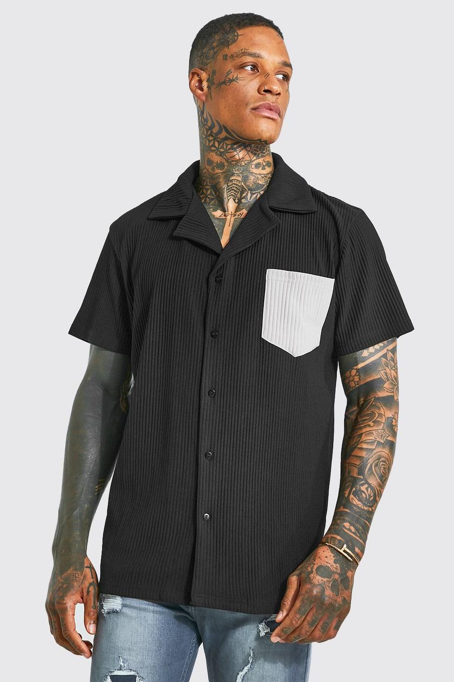 שחור חולצה מכופתרת קצרה עם קפלים image number 1