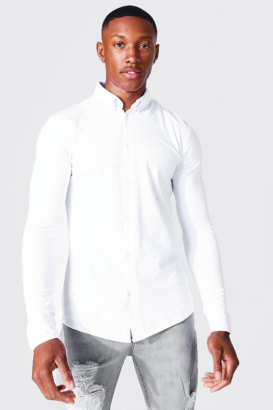 Camisa marcada de punto de manga larga, Blanco image number 1