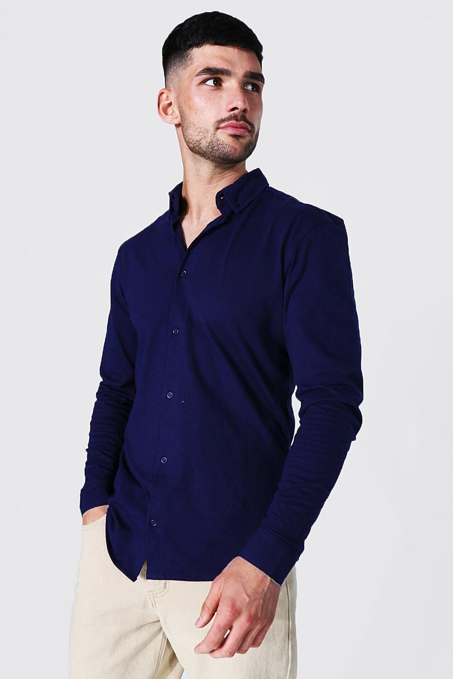 Langarm Slim Fit Jersey Hemd, Navy image number 1