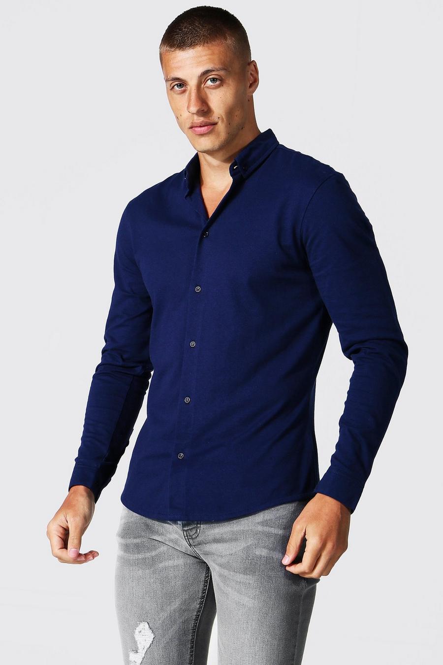 Navy Long Sleeve Slim Fit Jersey Shirt image number 1